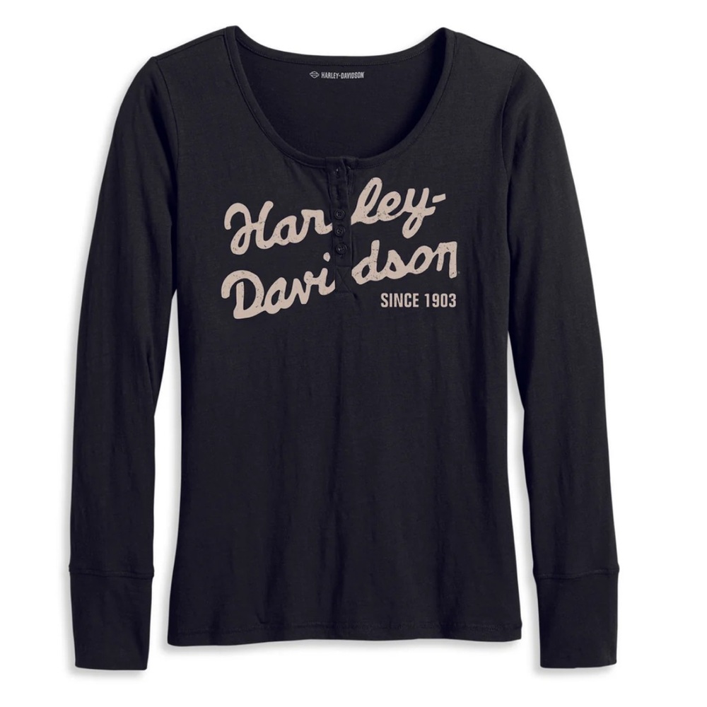 Harley-Davidson Women's Henley Knit Black L/S Shirt 96242-23VW